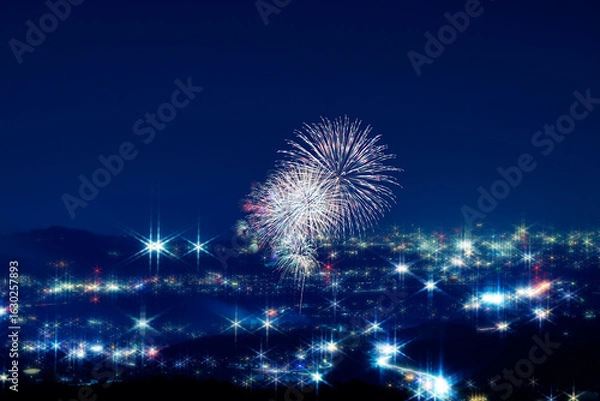 Fototapeta 高台から望む打ち上げ花火