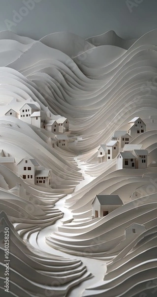 Obraz Papercraft mountain village