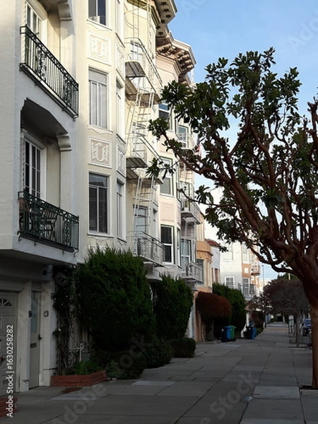 Fototapeta Various bay windows (bow windows) of the elegant houses in California