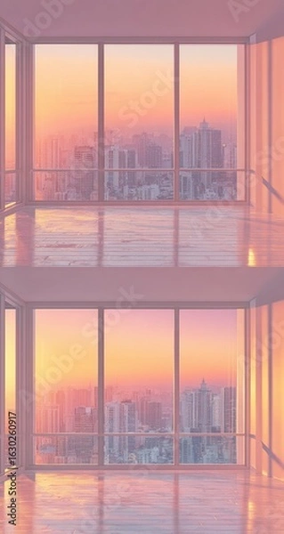 Obraz Empty room with city view, soft colors