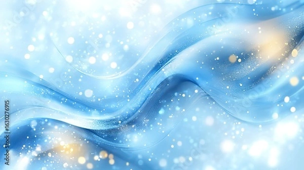Fototapeta Abstract Blue Wave Background with Sparkling Bokeh Effects 