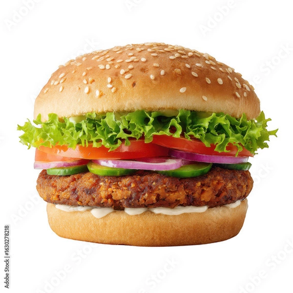 Fototapeta Vegan burger isolated on white and transparent background.