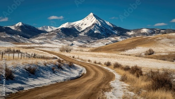 Obraz Snowy mountain range and winding road
