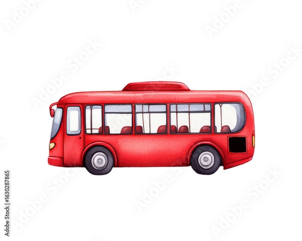Fototapeta Colorful red city bus illustration