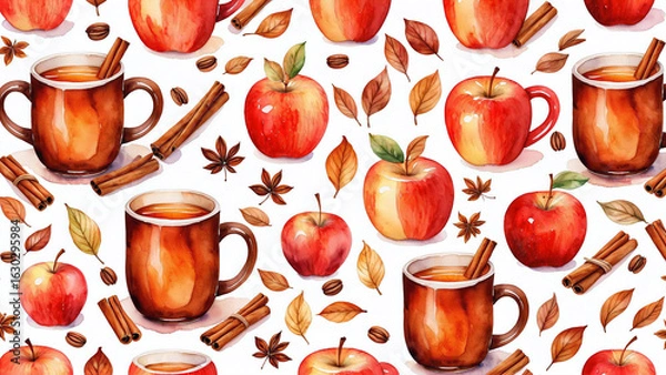 Obraz Apple Cider and Cinnamon Pattern