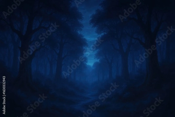 Fototapeta A mystical forest at night, where shadows dance with the moonlight