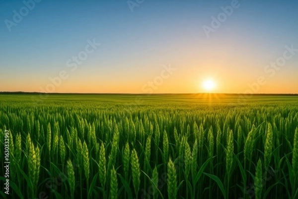 Fototapeta A Field of Green Under the Golden Horizon