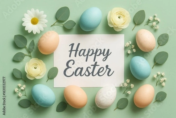 Fototapeta A Symphony of Spring Flowers and Pastel Eggs