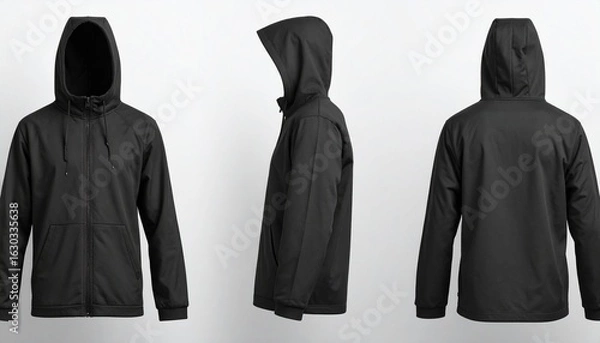 Fototapeta Blank Black Windbreaker Jacket Displayed from Multiple Angles