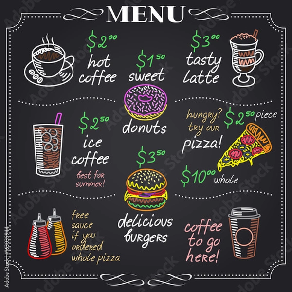 Fototapeta Cafe menu design on chalkboard