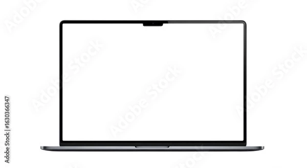 Fototapeta Front view of a modern gray laptop computer with a blank screen for mockup. Isolated on transparent background, png