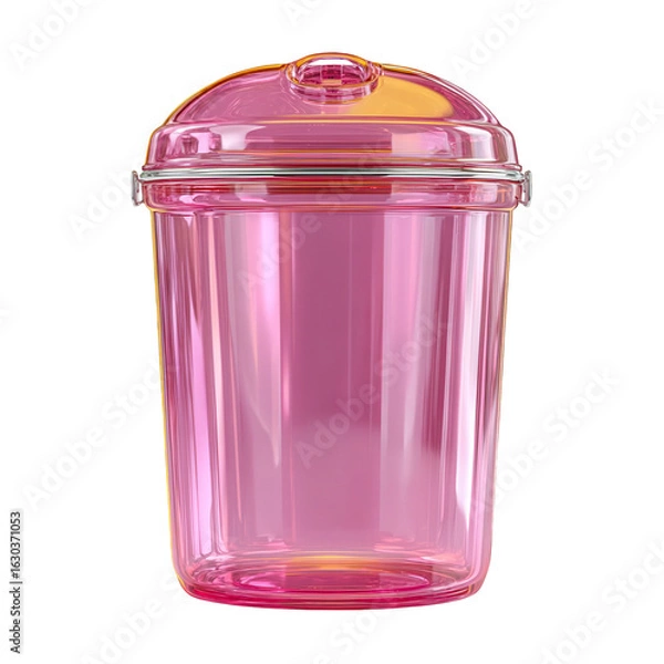 Obraz Pink plastic tumbler with lid ideal for drinks, isolated on transparent background, perfect cutout, PNG