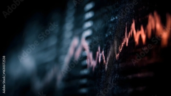 Fototapeta A close up view of a digital chart display showing financial data  long title A detailed high  view of a computer screen displaying an investment
