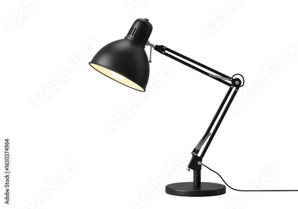 Fototapeta Isolated Black Adjustable Architect Desk Lamp with Warm Light