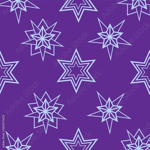 Fototapeta Seamless pattern of stars,crystals on a purple background.Vector pattern for textiles,holiday gift packages.