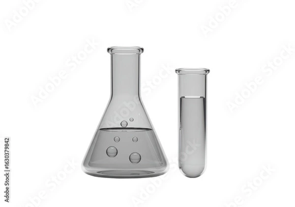 Fototapeta Isolated Laboratory Glassware, Flask and Test Tube with Liquid