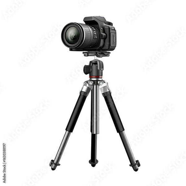 Fototapeta DSLR camera mounted on a tripod.  Dark gray and black.  High-quality digital image