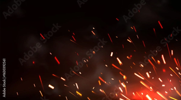 Obraz Dark Background with Flying Fire Sparks and Embers - Dynamic Effect