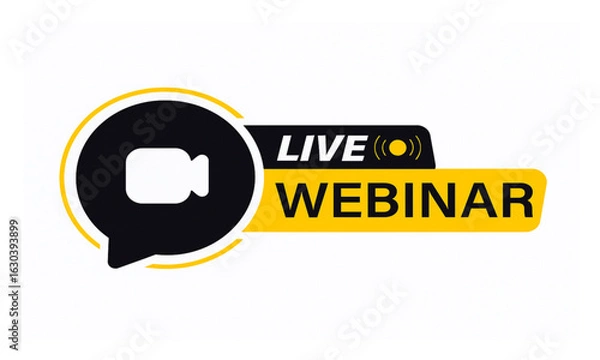 Fototapeta Live webinar button. Video internet conference icon. Internet education. Online meeting. Social media webinar. Live video streaming. Broadcast. Concept of virtual resources, video call