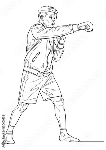 Fototapeta A simple one continuous line art of a man in boxing posture throwing a punch.