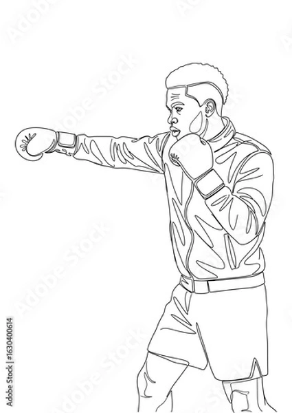 Fototapeta A continuous line art drawing of a boxer throwing a straight punch.