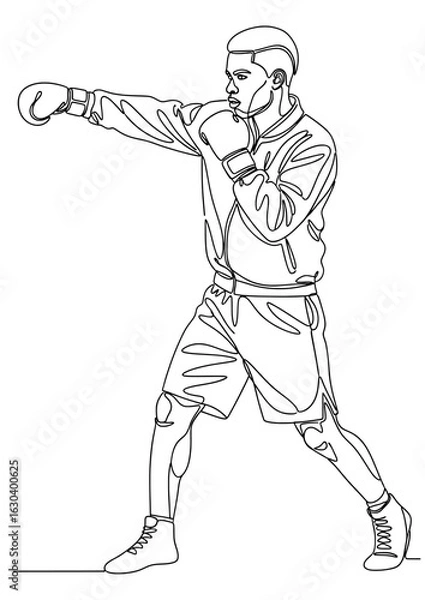 Fototapeta Continuous line drawing of a boxer wearing boxing gloves and punching.