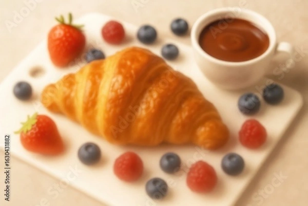 Fototapeta Indulge in a delightful breakfast with fresh strawberries and blueberries, paired perfectly with a rich cup of coffee