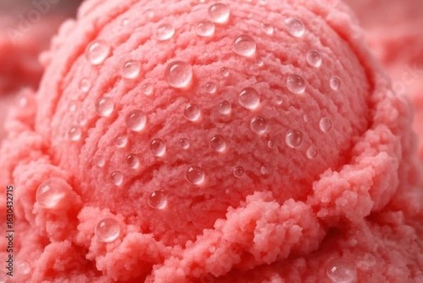 Fototapeta A close-up of a vibrant red ice cream speckled with clear water droplets, showcasing its refreshing texture and appealing visual contrast