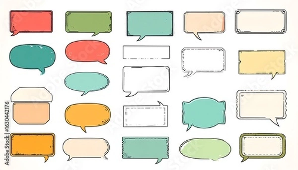 Fototapeta Collection of hand-drawn speech bubbles in various shapes and pastel colors