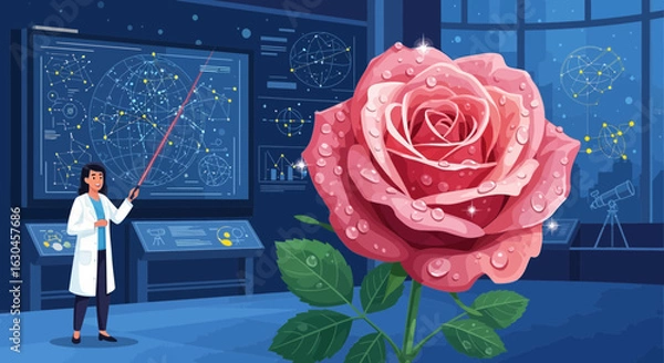 Fototapeta Scientist Explores the Intersection of Astronomy and Botany with a Rose Displayed
