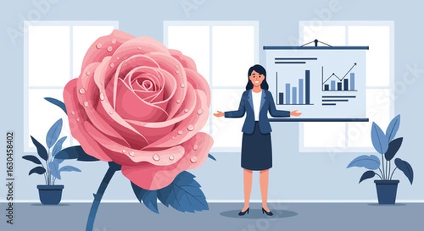 Fototapeta Businesswoman presenting positive financial growth surrounded by nature beauty