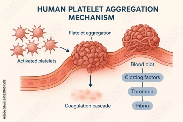 Obraz Human Platelet Aggregation Mechanism, Illustration