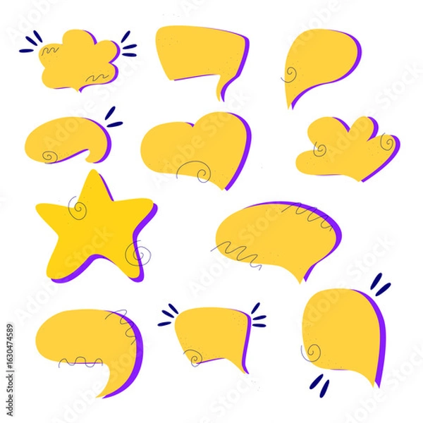 Obraz Speech Bubble Set – Hand Drawn Comic Elements in Yellow and Purple