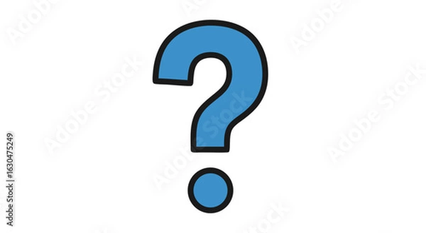 Fototapeta Stylized Question Mark Graphic in Blue with Black Outline on a White Background