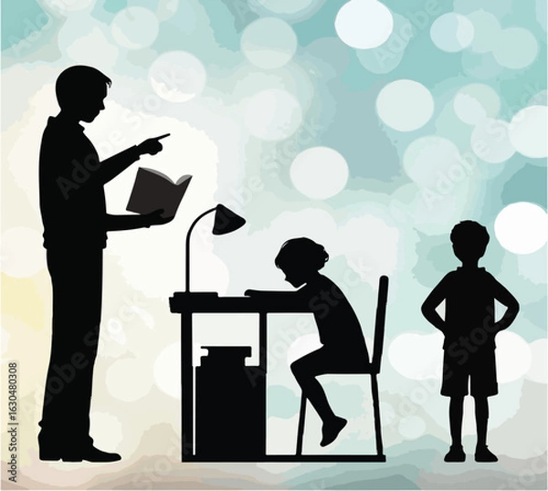 Fototapeta Father Helping Children with Homework