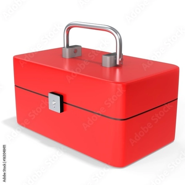 Obraz 3d red toolbox, classic red metal toolbox