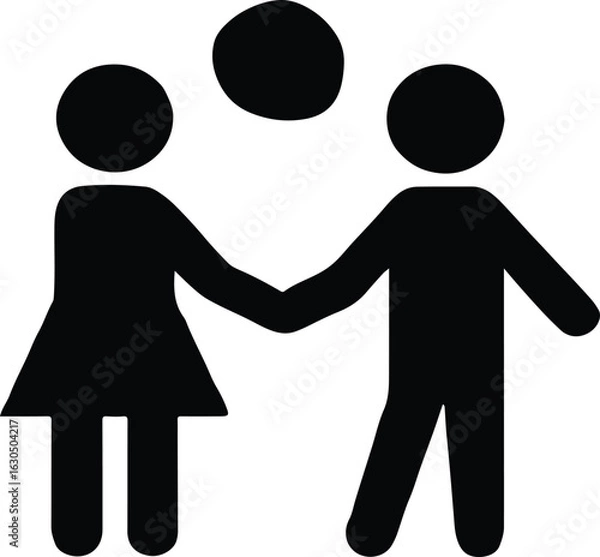 Fototapeta Playful Children Icons, Stick Figure Boy and Girl with Ball Vector