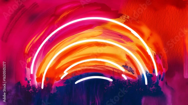 Obraz Vibrant neon rainbow archway illuminates a crowd in abstract light show watercolor background
