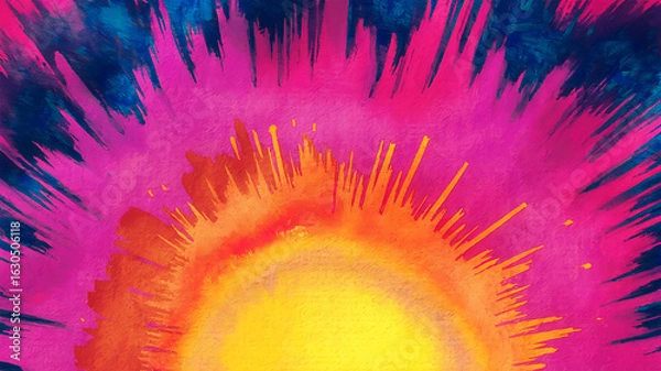 Obraz Vibrant abstract burst of pink and yellow energy exploding outward watercolor background