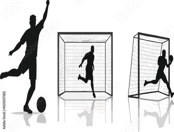 Fototapeta Soccer Players and Goal Silhouette Vector, Football and Sport Illustration Set