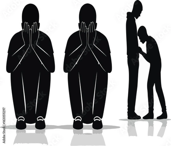 Fototapeta Sadness and Depression Silhouette Vector, Crying and Isolated People Illustrations