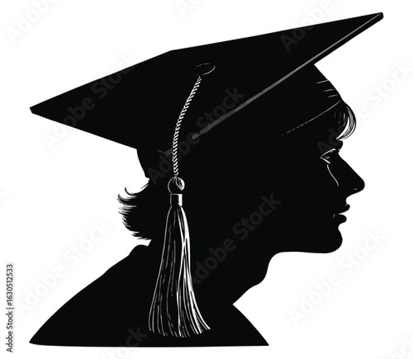 Fototapeta Graduation Silhouette, Side Profile of a Graduate with Cap and Tassel Vector