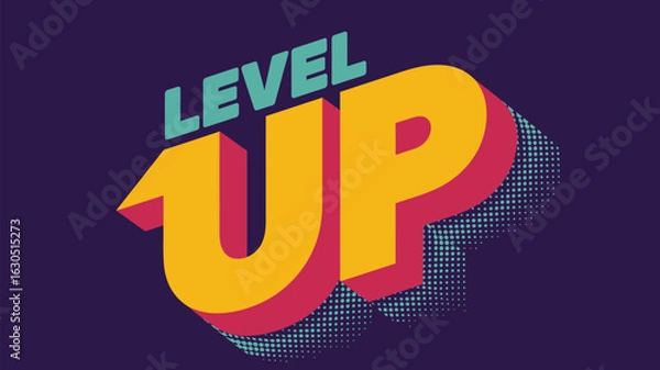 Fototapeta A level up graphic design with retro typography and vibrant colors for gaming