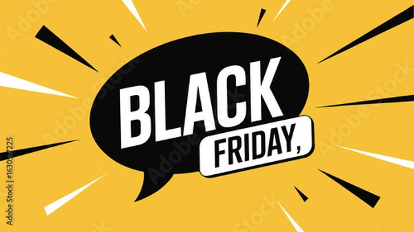 Fototapeta A black friday sale promotion with a speech bubble on a yellow background