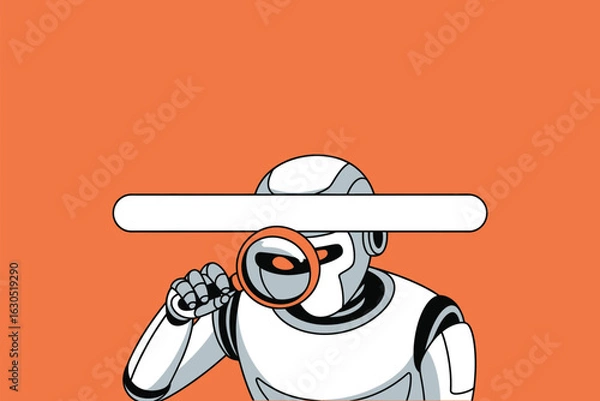 Fototapeta A robot uses a magnifying glass to scan a website for cybersecurity threats, protecting digital footprints