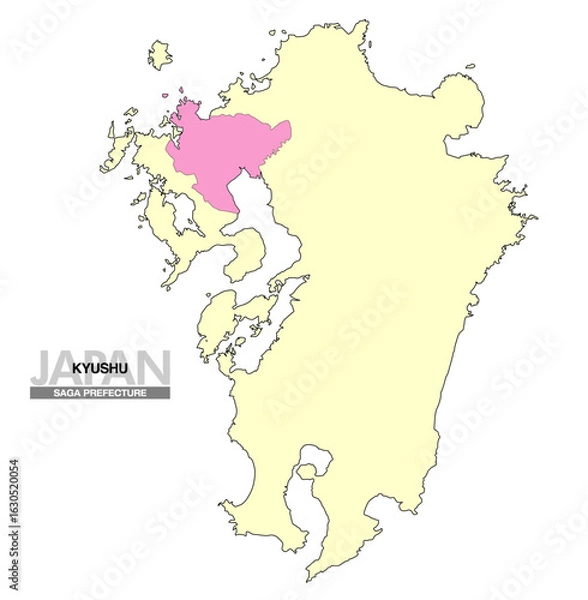 Obraz 日本地図 九州 佐賀県 県境無し 02