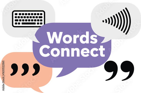 Fototapeta The words connect are displayed in speech bubbles with icons, representing communication and the exchange of ideas