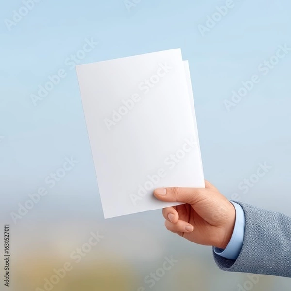 Fototapeta Hand Holding Blank Document with Nature Background Scene