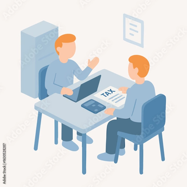 Fototapeta Isometric Style Illustration Tax Consultation Meeting Financial Advisor Business Concept