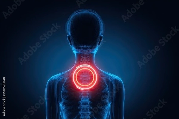 Fototapeta 3D anatomical illustration highlighting upper back pain